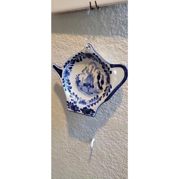 Delft Nautical Sailboat Windmill Holland Germany Set of 4 Ceramic Tiles Dishes - Picture 6 of 12